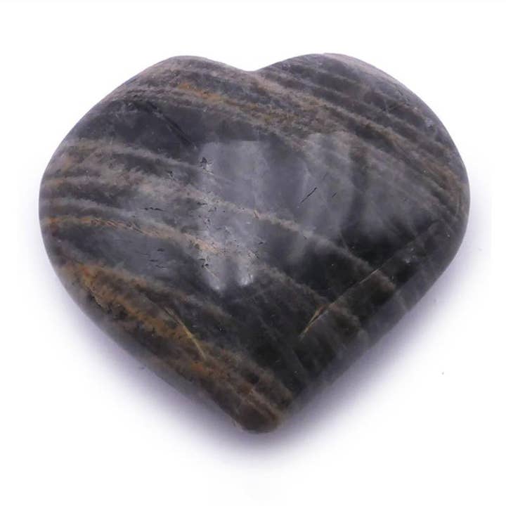 Black moonstone heart Madagascar A+ 70-80mm for wholesale by La Boîte à Cailloux