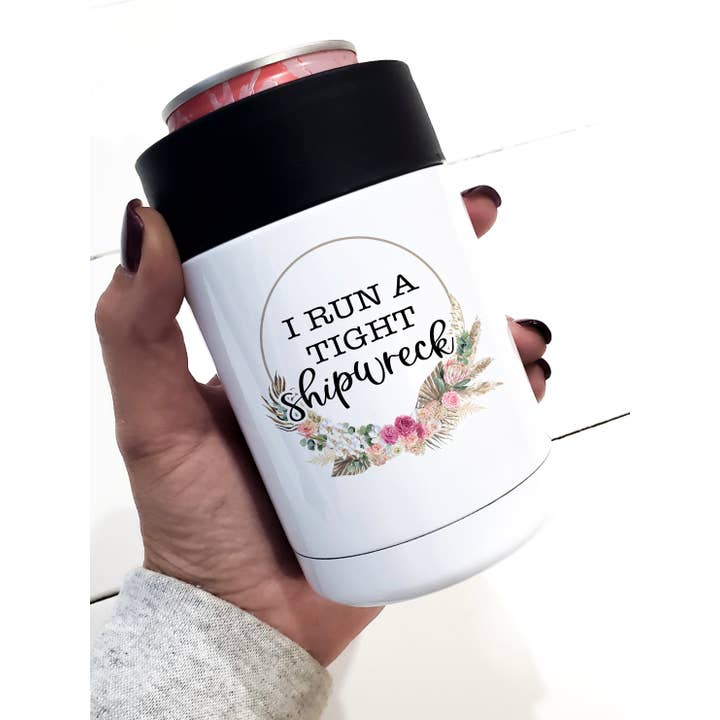 12oz Stainless Steel Short Can Cooler- I Run Tight Shipwreck for wholesale by From Us To You Co. Handmade Goods