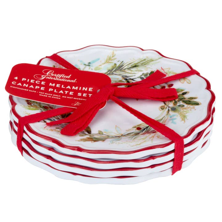 Ensemble de 4 assiettes canapé en mélamine Noël Réunions, 15 cm pour la vente par Certified International