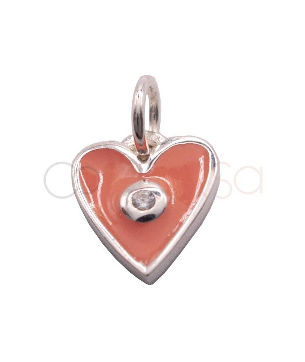 COM FORSA SL - Wholesale Pendant/Charm Necklace - Sterling Silver 925 Mint Enamelled Heart Pendant With Zircon0