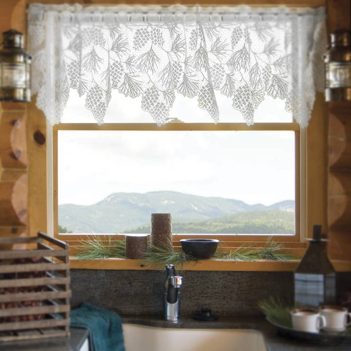 Heritage Lace - Wholesale Valance - Lodge Christmas Woodland 60x16 Lace Valance Curtain White