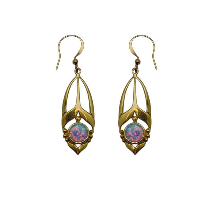 (BR116OPSB) Gouttes Art Déco en Opale Bleue de Synthèse pour la vente par Vera Wolf