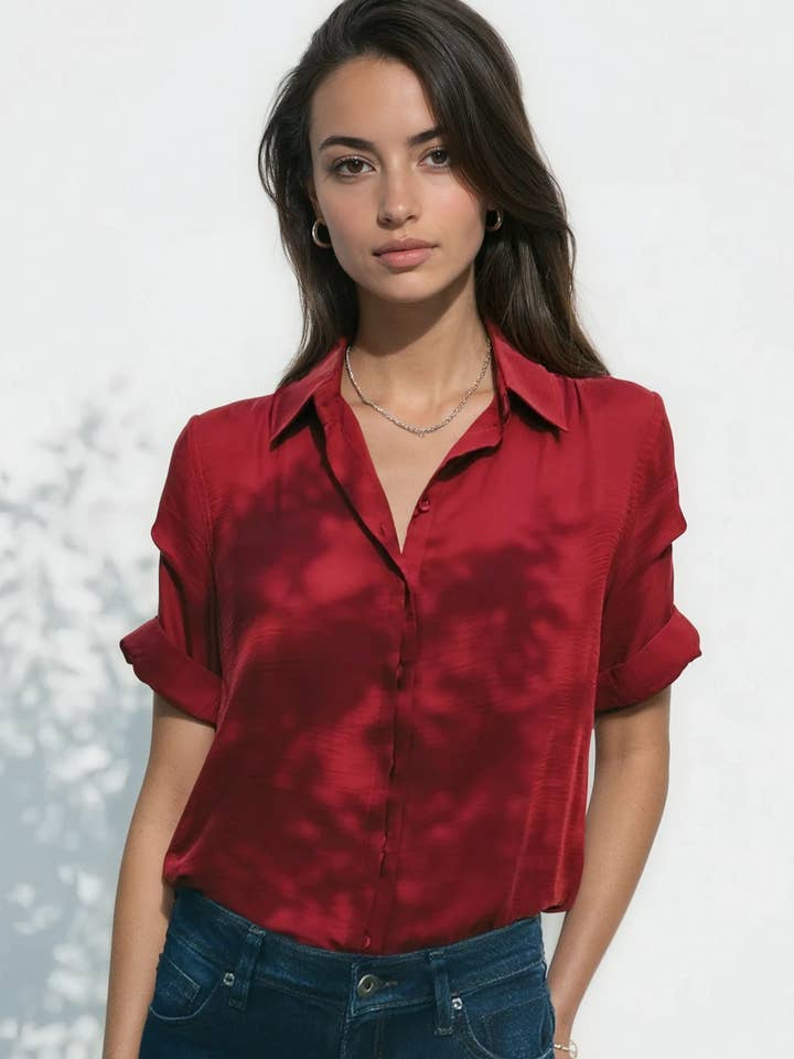 Pinned Short Sleeve Relaxed Blouse for wholesale by Naked Zebra