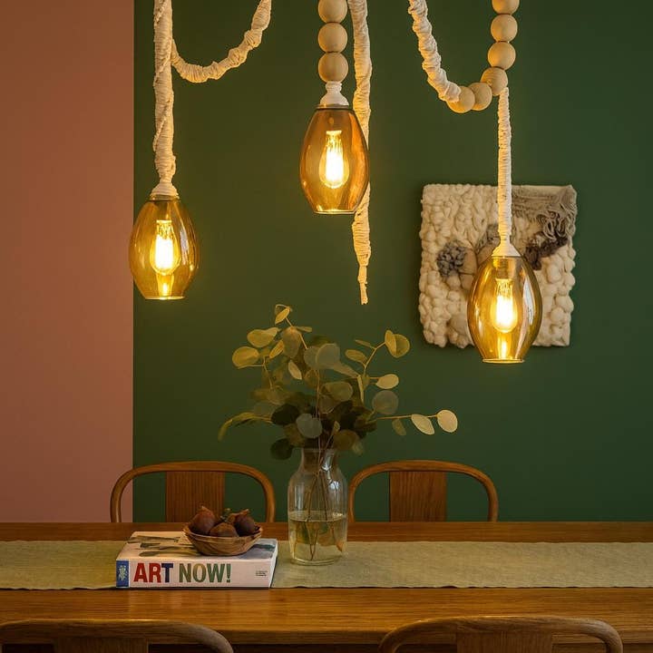 Joy's Arts - Wholesale Chandelier/Hanging Light - Macrame Chandelier with Glas Shades - Boho Cotton Cord Ceiling Light for Dining & Living Room9