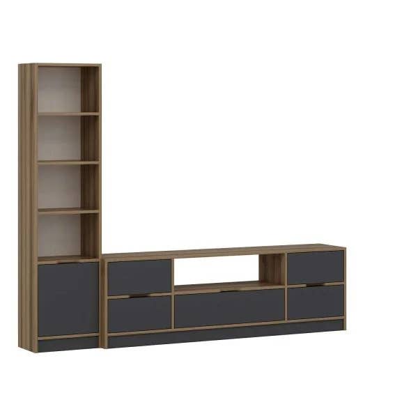 benjashop - Wholesale Console Table - Elina Set 6 TV Unit + 1K Bookshelf - Gold/Anthracite