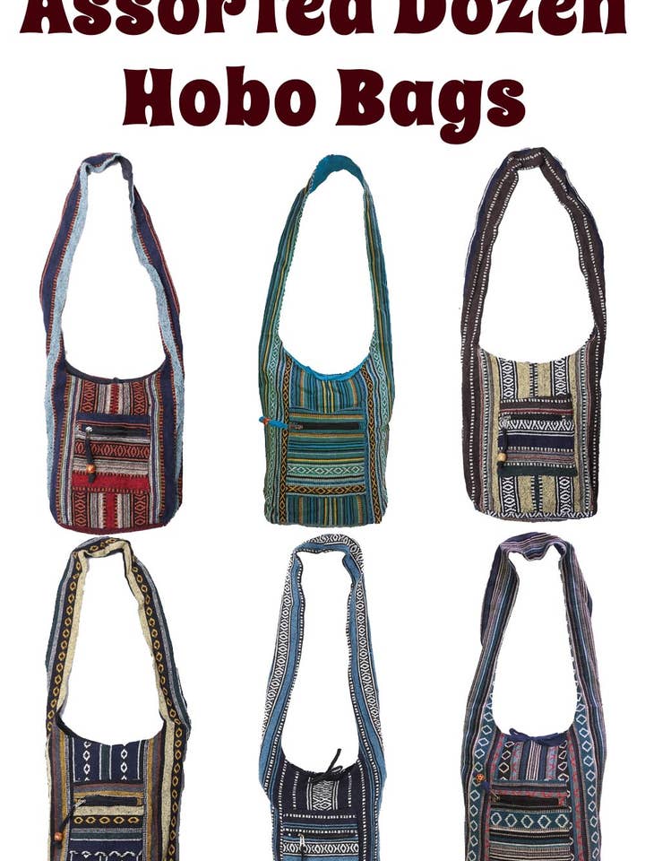 Wholesale Lot of 36 Assorted Woven Zip Top Hobo Shoulder Bag for wholesale by Sunshine Joy