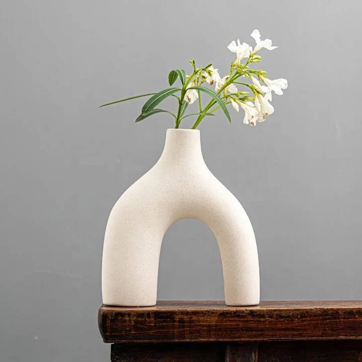 Interiors and Art - Wholesale Vase - Nordic set of 2, u-shaped natural unglazed art ceramic vases