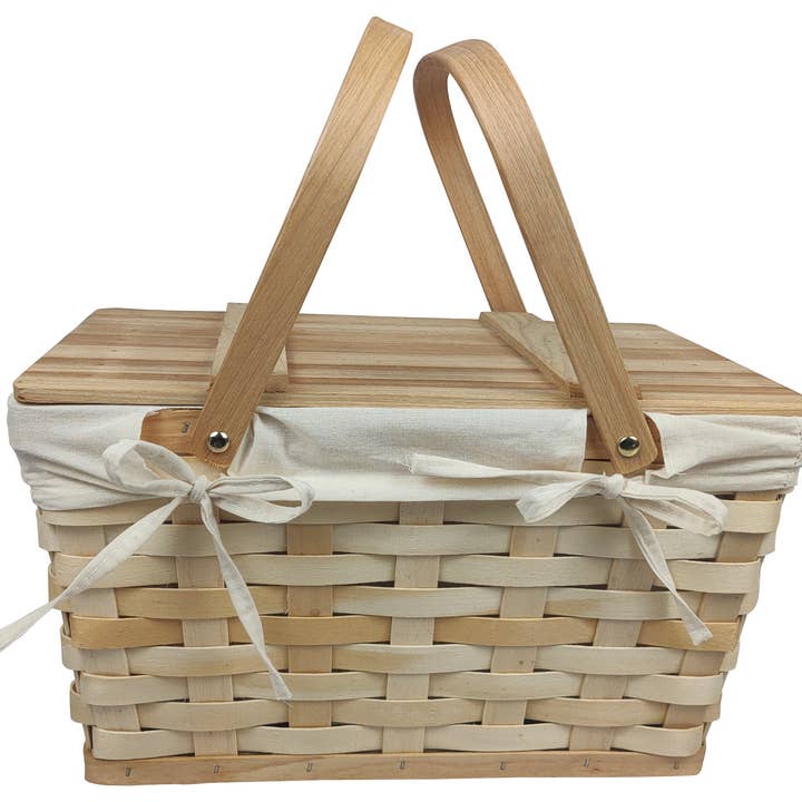 WALD IMPORTS - Wholesale Picnic Basket - Natural Woodchip Picnic Basket w/Cotton Liner