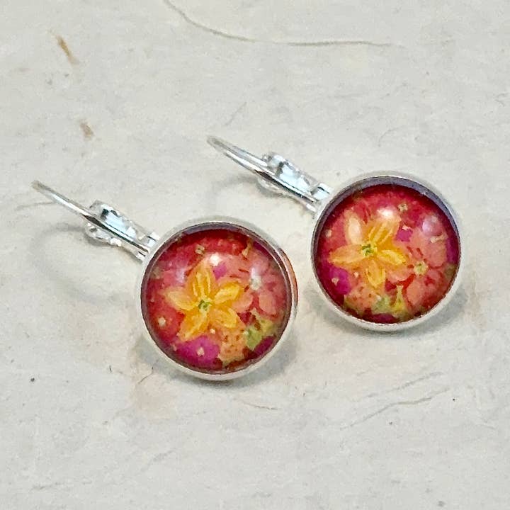 Lever-back Cabochon Earrings - Ophelia Floral Pattern for wholesale by A New Day, A New Dawn NYC, LLC.