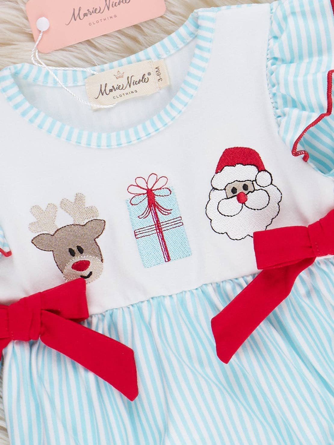 Marie Nicole Clothing - Wholesale Bodysuit (Non-Footed) - Baby - Season's Greetings Embroidered Ruffle Bubble3