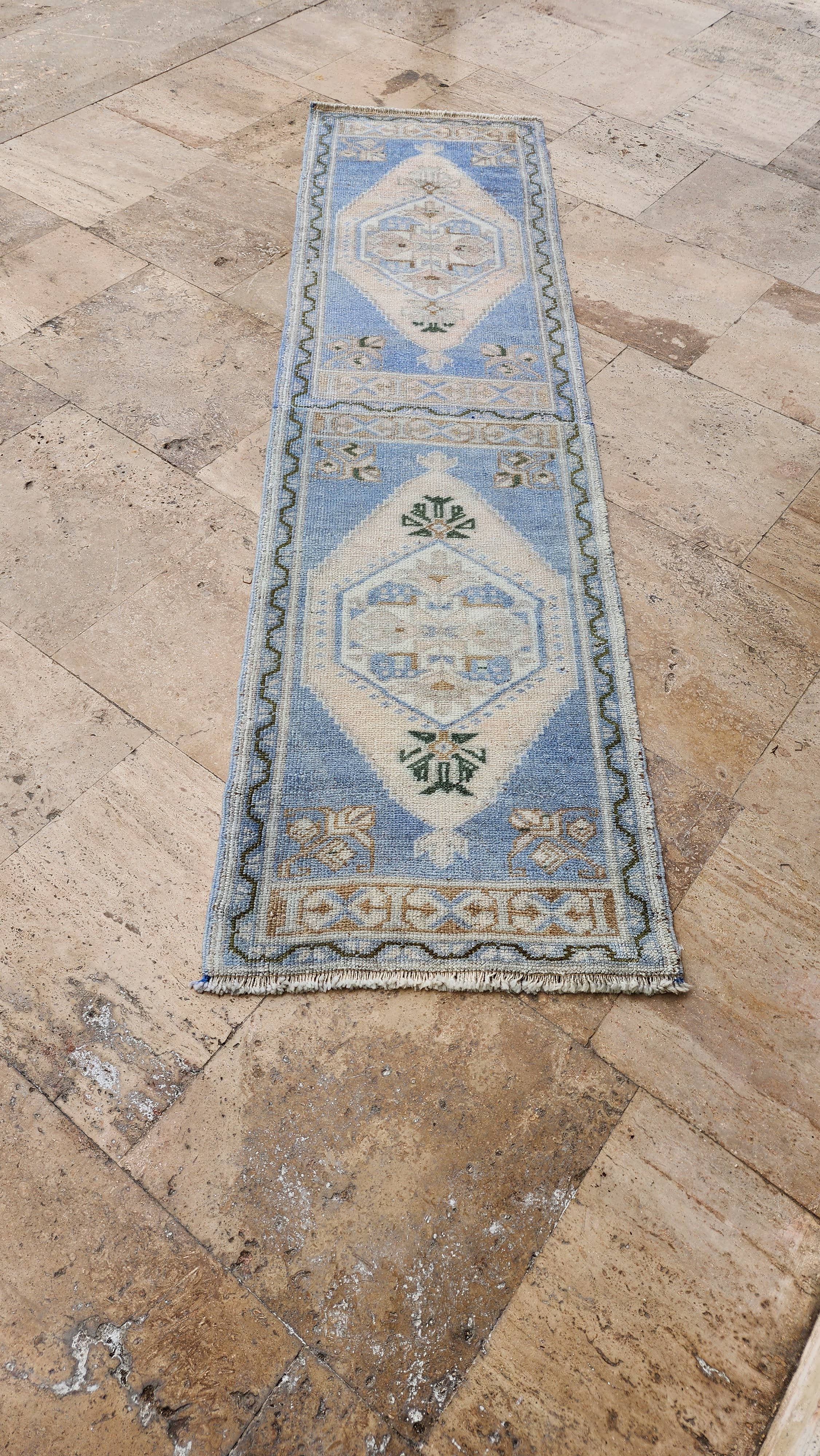 Vintage Pillows Store - Wholesale Vloerkleed - Turksblauwe Oushak-loper 1'10'' x 7'1''10