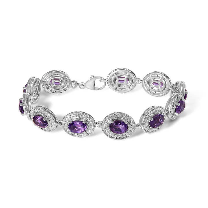 Bracelet en argent sterling avec améthyste violette et halo de diamants. pour la vente par Infinite Jewels