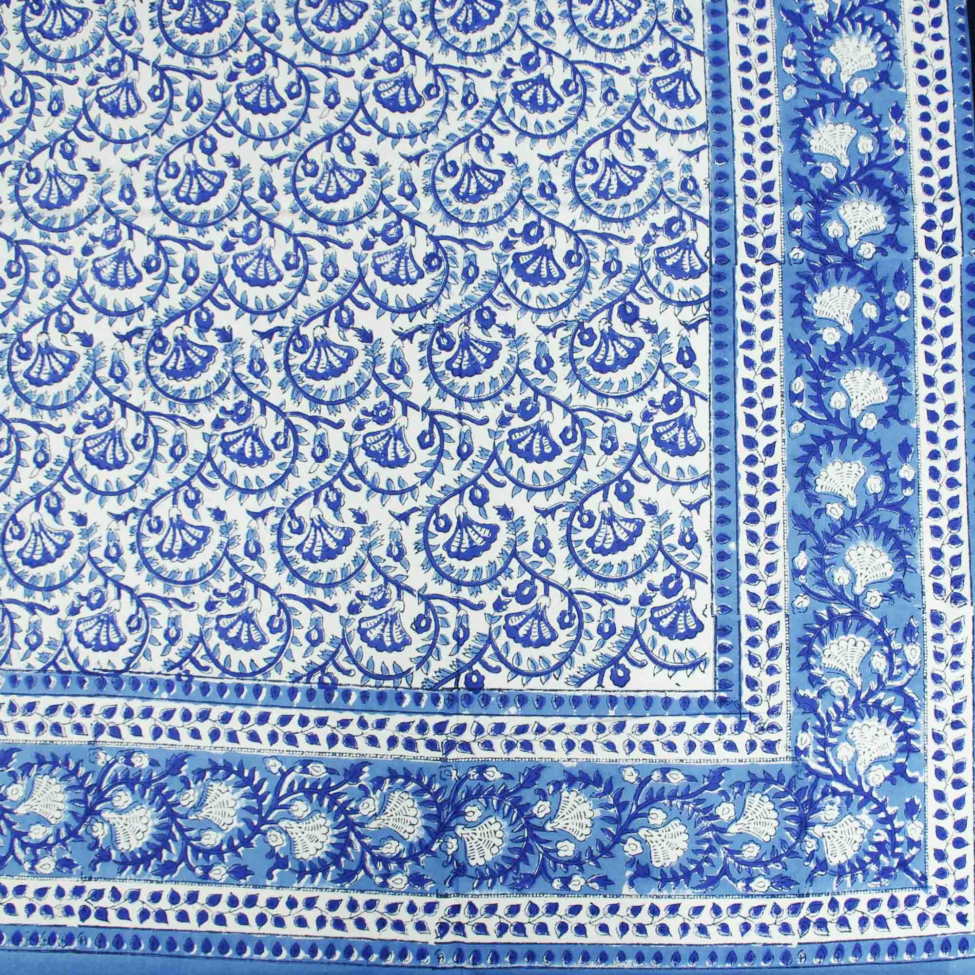 Kantha Decor – wholesale Tablecloth – 6 Seater Block Printed Rectangular Tablecloth - Blue Floral5
