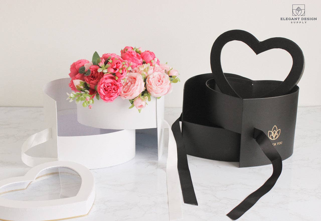 Elegant Design Supply - Vente Coffrets cadeaux - Boîte à fleurs cœur à deux étages avec couvercle transparent22