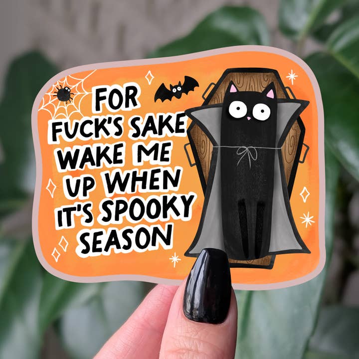 Wake Me Up When It’s Spooky Season Sticker – Funny Halloween for wholesale by Moonlit Creations