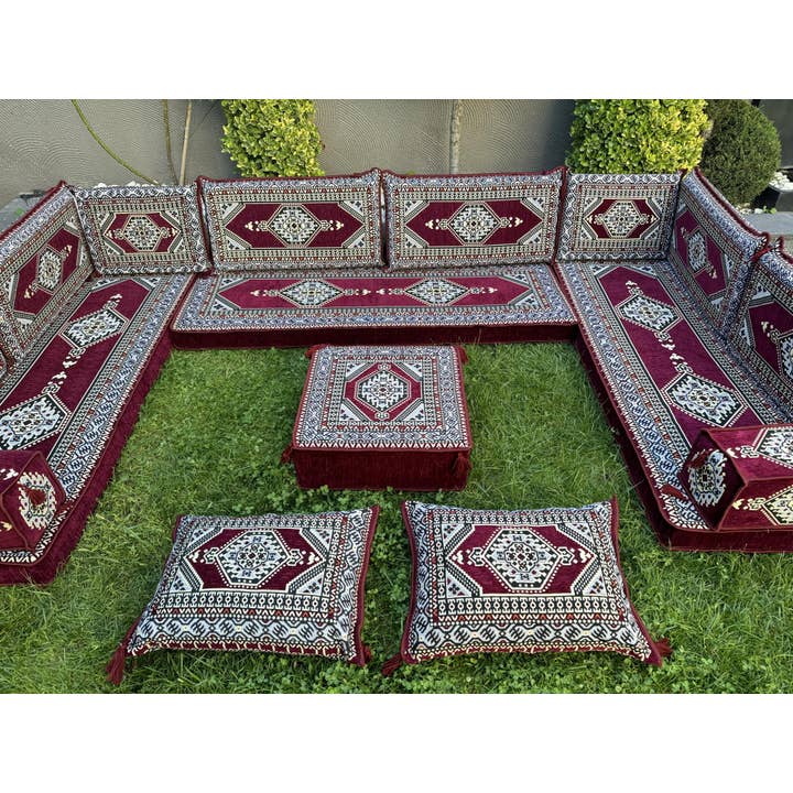 The Loom Wholesale - Wholesale Bank - Handgemaakte Vloerzitbank Set - Traditionele Ottomaanse Poef9