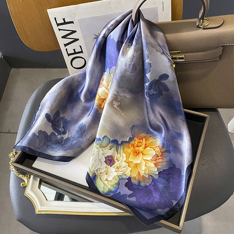 SueSilkHK – wholesale Scarf – Women's – Purple flowers mulberry silk scarf/70CM 100% mulberry silk scarf/Silk shawl/Gift for her2