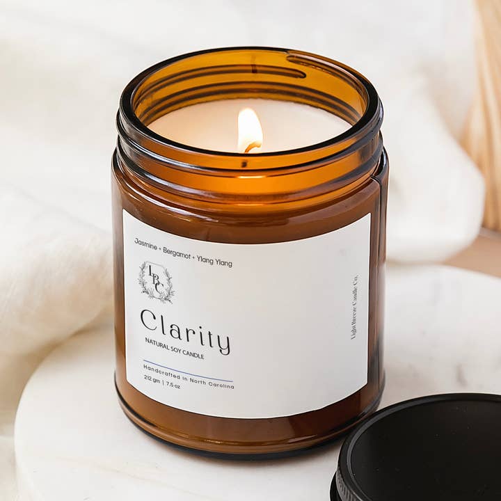 "Clarity Candle - Uplifting Bergamot, Jasmine & Ylang Ylang Blend for Focus and Tranquility" for wholesale by Light Breeze Candle Co.