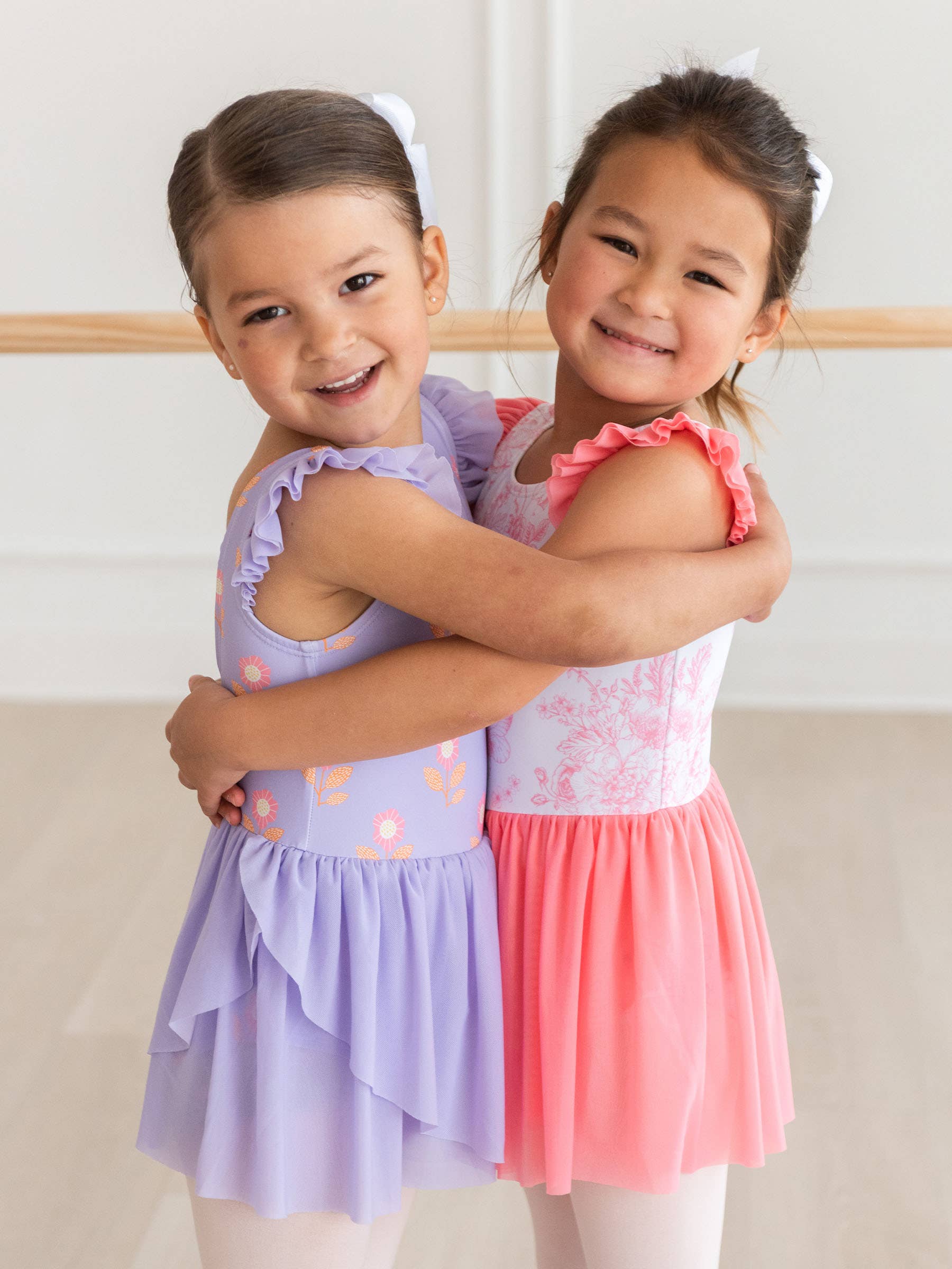 Girls Bubblegum Pink Butterfly Garden Toile Flutter Sleeve Dance & Gymnastics Leotard for wholesale on Faire2