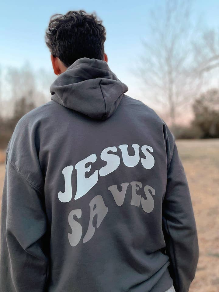 Jesus Saves | grå hoodie för wholesale av Apparel for God LLC