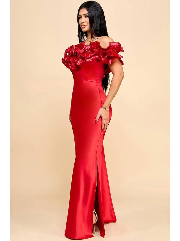 Maniju - Wholesale Dress - Women's - Off Shoulder Ruffled Maxi Dress