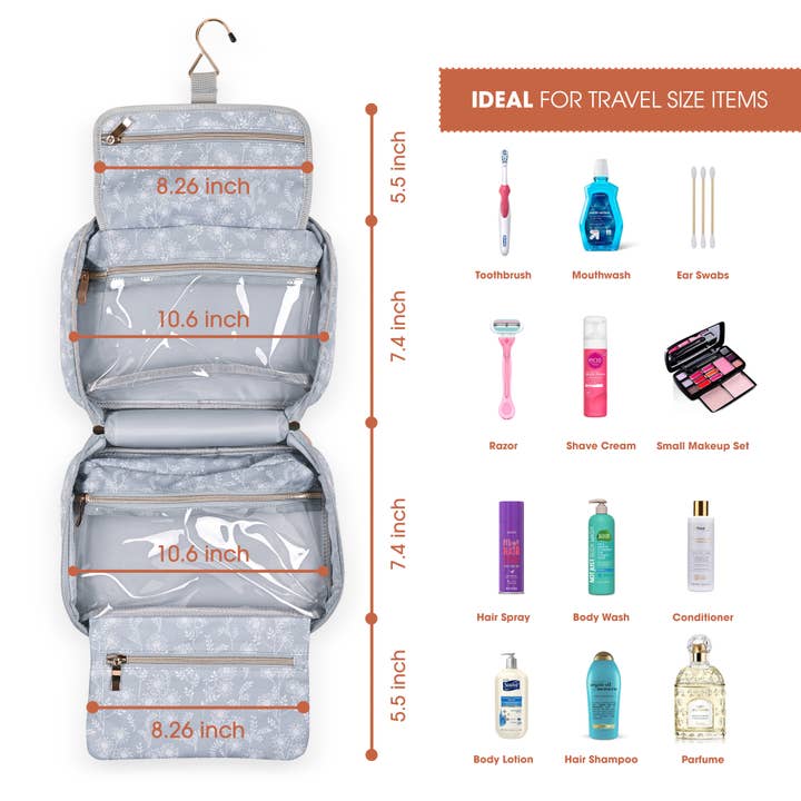 Onyx Outfitters NW - Wholesale Toiletry Bag - Women's - Floral Toiletry Bag Travel Bag with Hanging Hook - Cosmetic