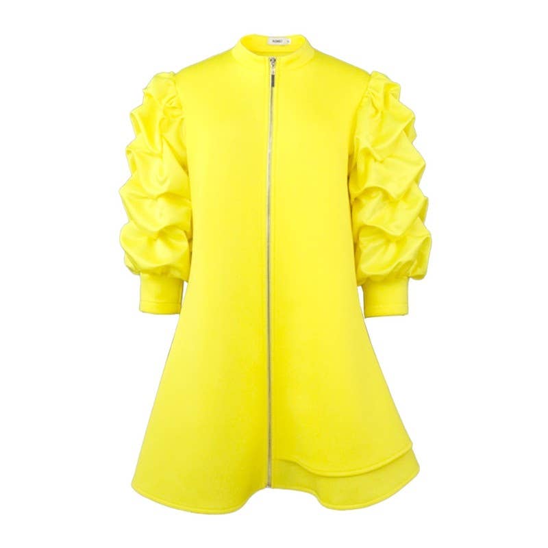 FurDecoration – wholesale Klänning - Dam – Enfärgad kort klänning med ståkrage och veckade ärmar5