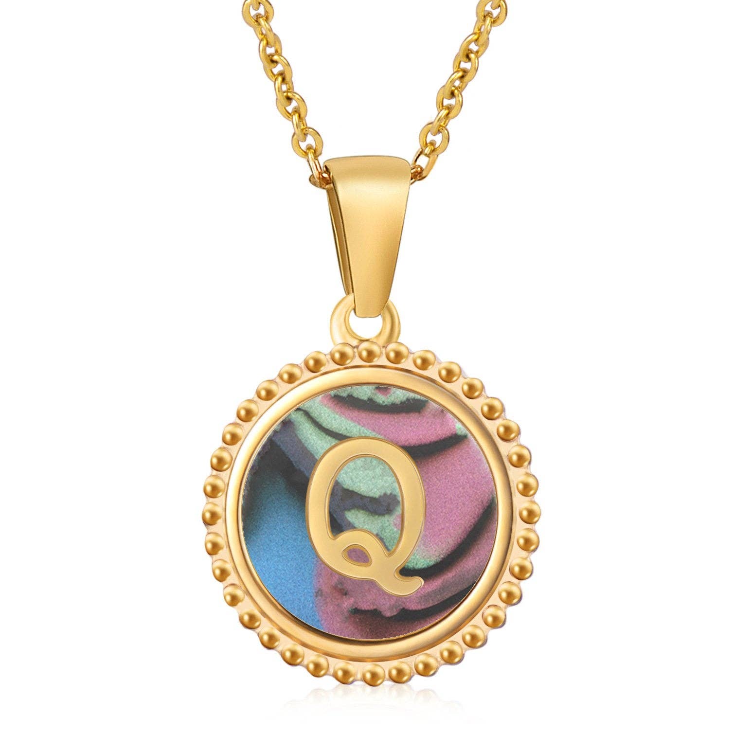 Mio Queena - Wholesale Pendant/Charm Necklace - Colored Shell Initial Gold-plated Stainless Steel Necklace16