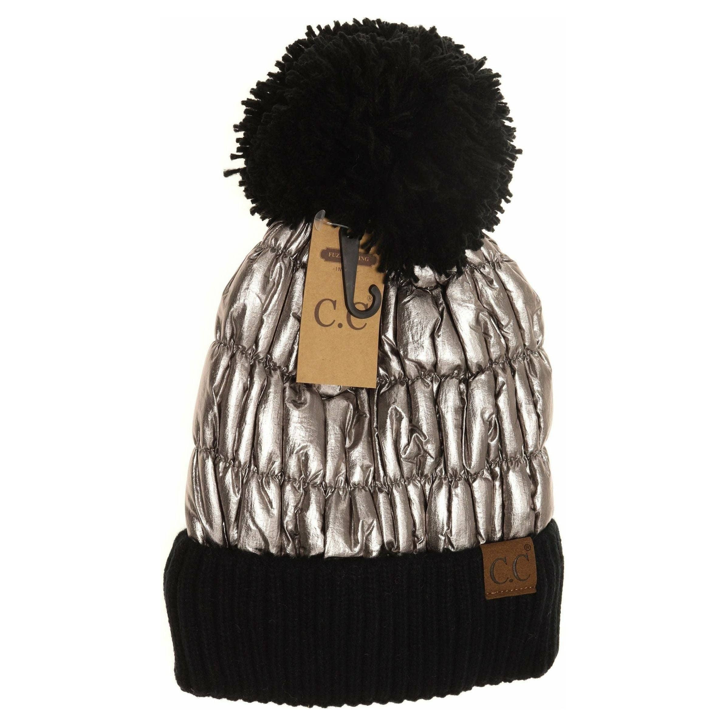 C.C Beanie - Vente Bonnet – femme - Bonnet à pompon en tricot métallisé HAT36000