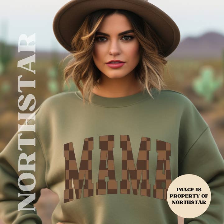 Camisola Varsity com estampa xadrez Mama - Verde por atacado de Northstar