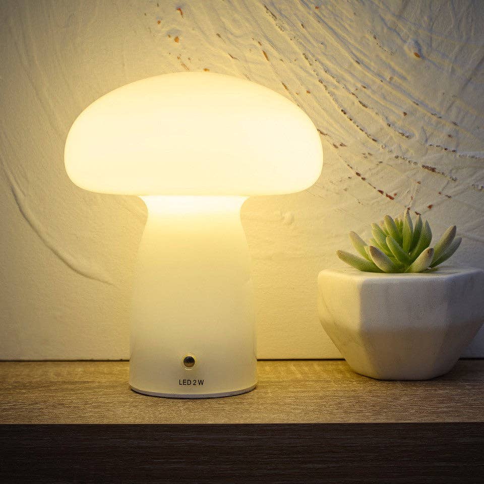 K LIVING – wholesale Accent/desk lamp – Mushroom Toadstool Glass Table Lamp in White, Duck egg Blue, Green, Lemon, Mocha and Brown - Rechargeable Lamps1