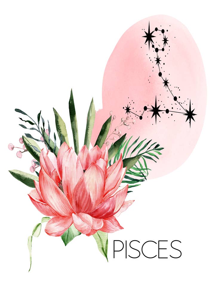 PISCES FLORAL WATERCOLOR ZODIAC 8x10 ART PRINT for wholesale by Soraya Moon Co.