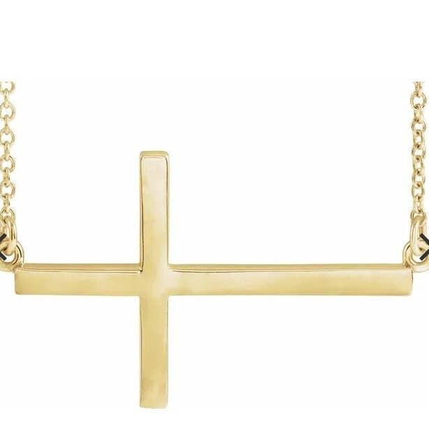 14K Yellow Gold Sideways Cross 16-18" Necklace for wholesale by NYMAN JEWELERS