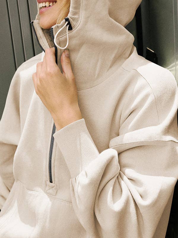 UZ Wholesale Store – Engroshandel Hoodie – Kvinder – Løs hættetrøje med snoretræk, kløft, lynlås og puffede ærmer14