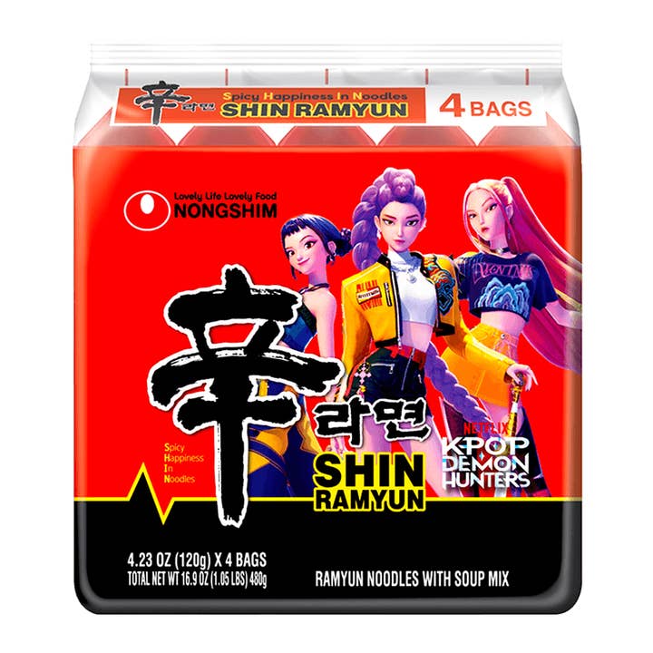 Kpop Dämonenjäger Premium Shin Original Ramyun Nudelsuppe - Beutel mit 4 (120g) für den Großhandel von Pops Distro Inc