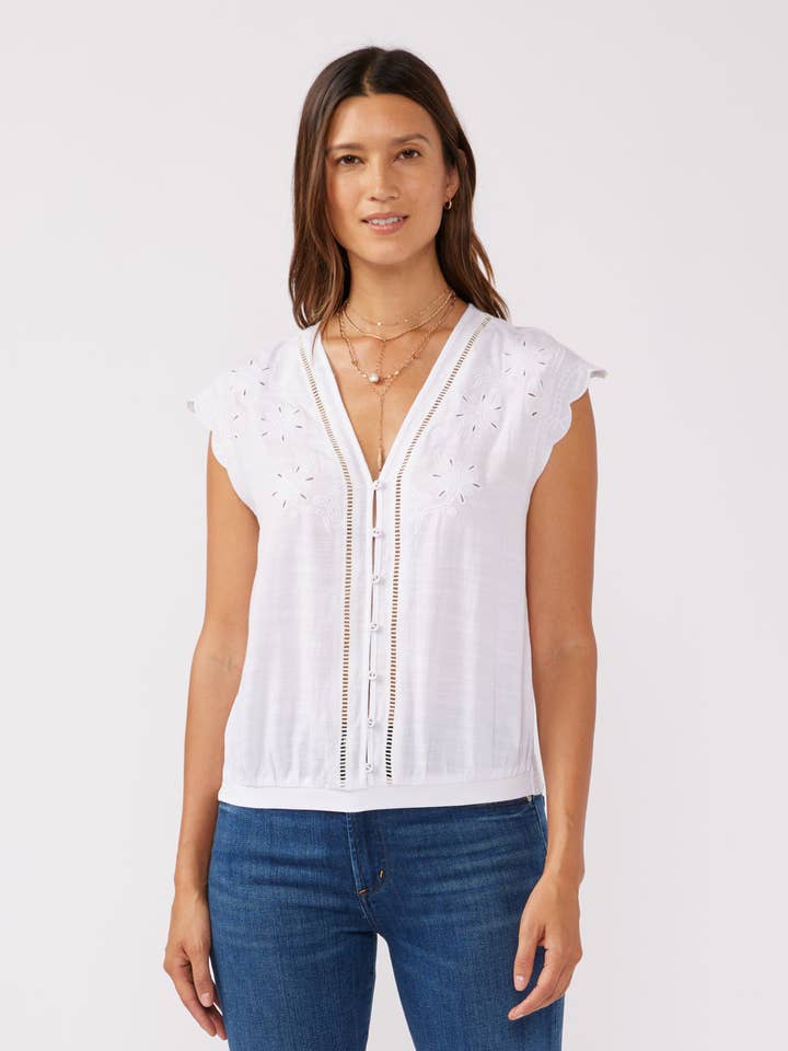Embroidered Button Front Cutout Top for wholesale by Lovestitch