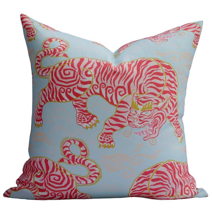 Post House - Wholesale Throw/Decorative Pillow - Tigers of Tibet Pillow in Aqua