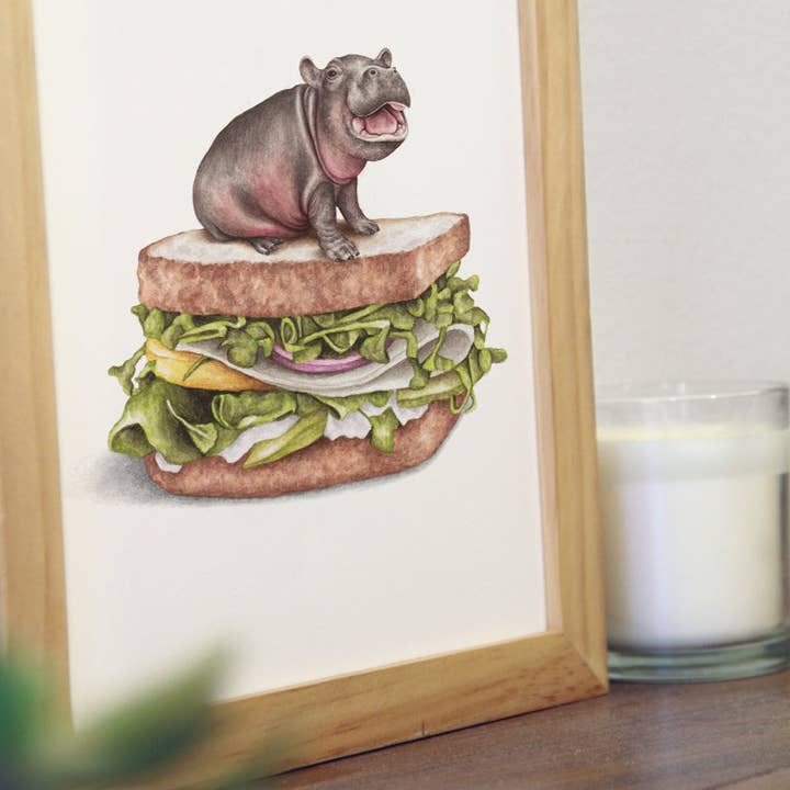Celebs on Sandwiches - Wholesale Art Print - Moo Deng - Watercolor Print