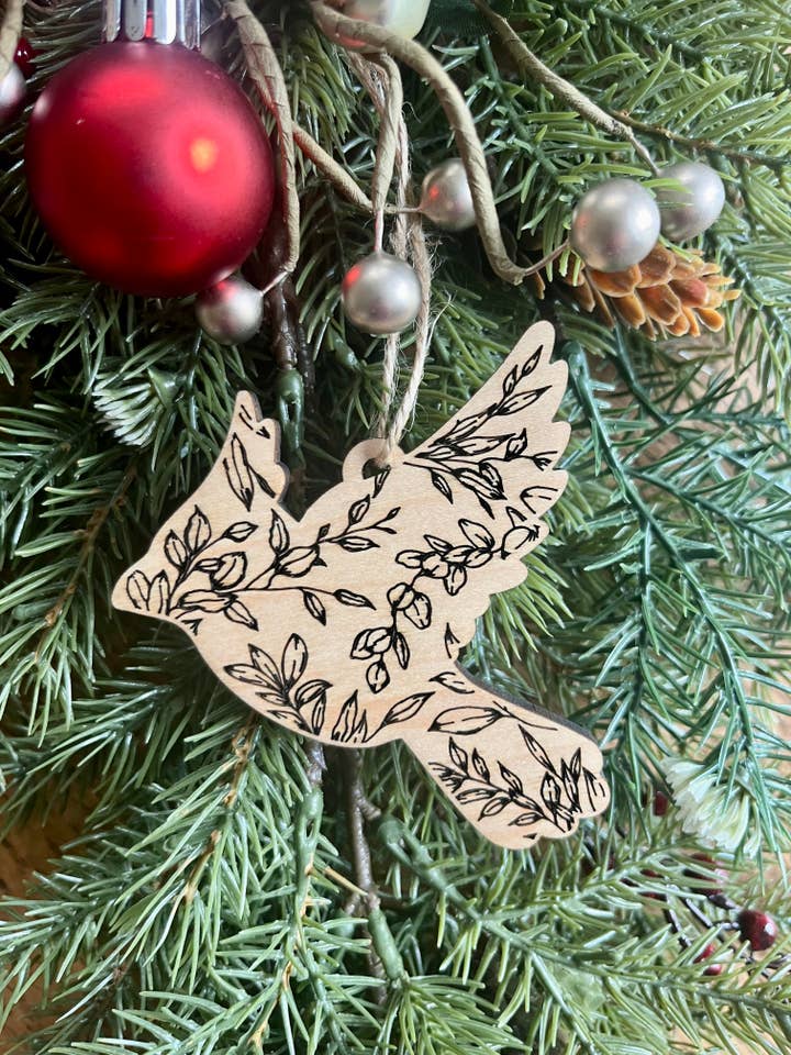 Cardinal Remembrance Wooden Christmas Ornament for wholesale by Rustic Raleigh