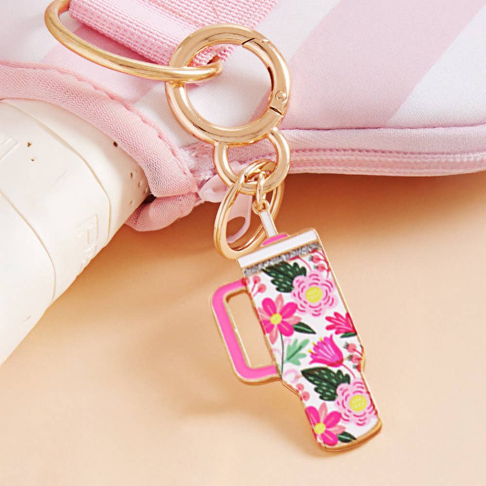 Sensibling Corp. - Wholesale Keychain - Women's - Enamel Floral Tumbler Back Engraved Keychain Bag Charm14