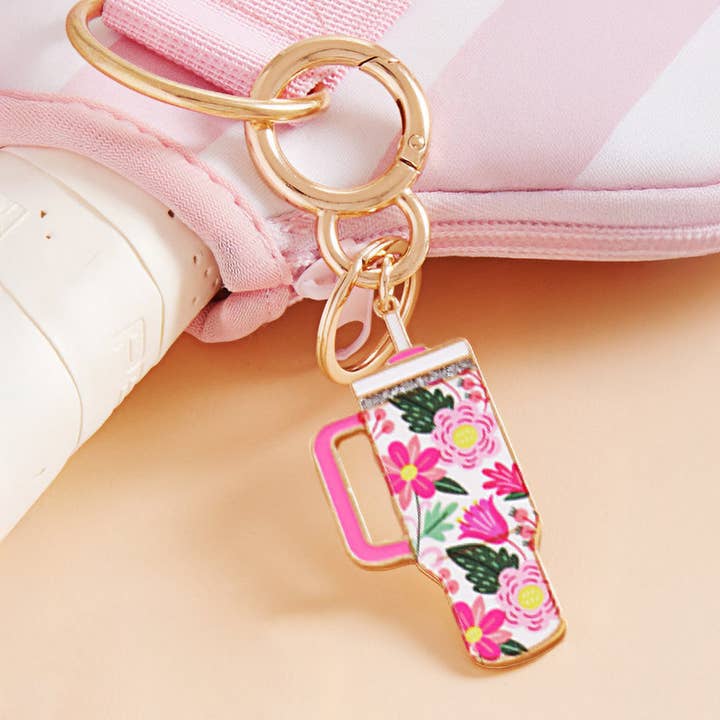 Sensibling Corp. - Wholesale Keychain - Women's - Enamel Floral Tumbler Back Engraved Keychain Bag Charm14