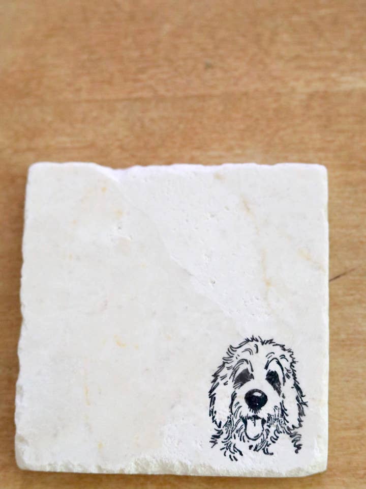 Goldendoodle Dog Marble Coaster for wholesale by Lace, Grace & Peonies Marble Coasters
