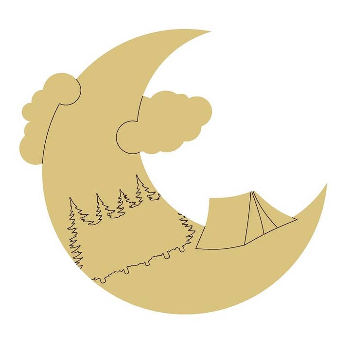 Moon Camp Design By Lines Unfinished Wood Cutout Style 1 for wholesale by Diverse Woodworking