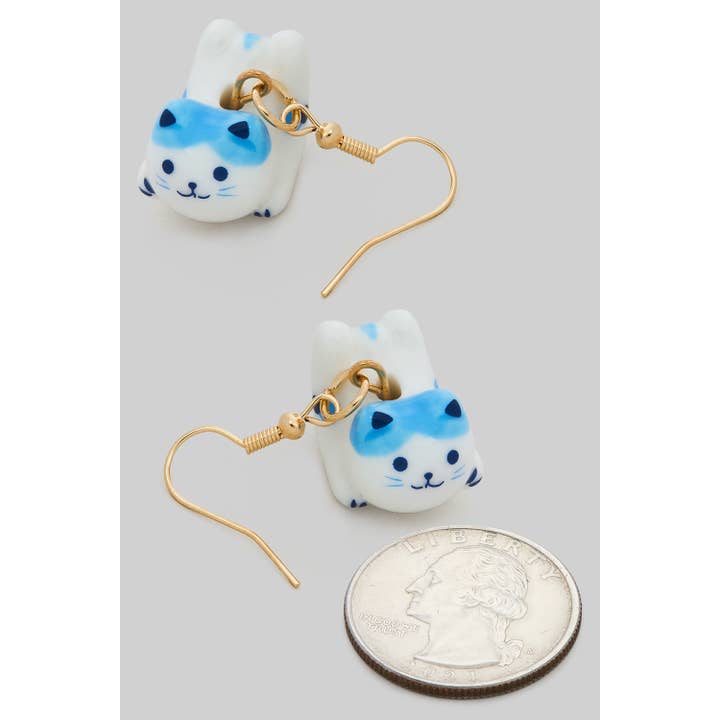 WHITE ADORABLE PORCELAIN CAT DROP EARRINGS for wholesale on Faire