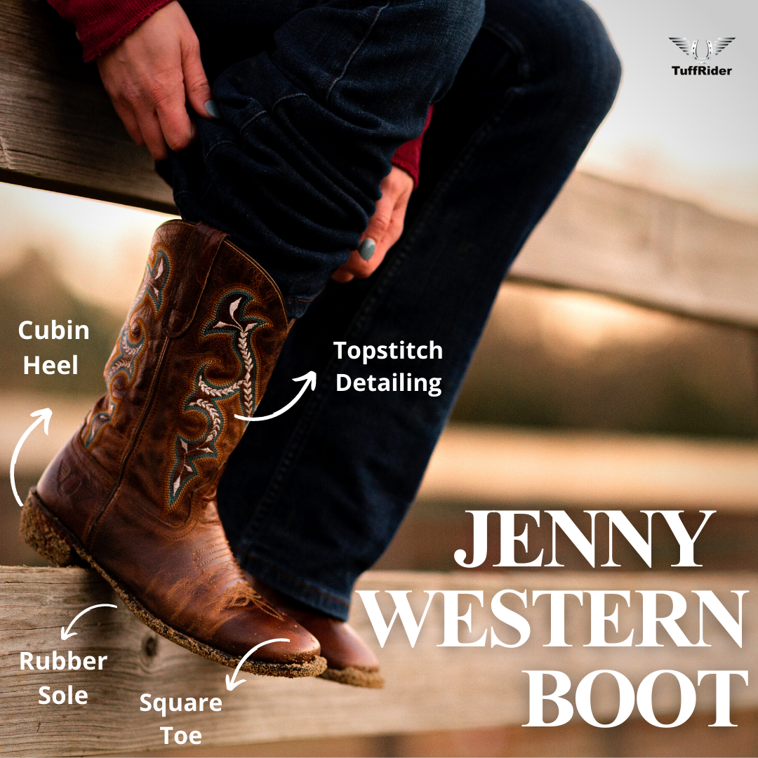 Brown TuffRider Women Jenny Embroidered Leather Square Toe Western Boots for wholesale on Faire7