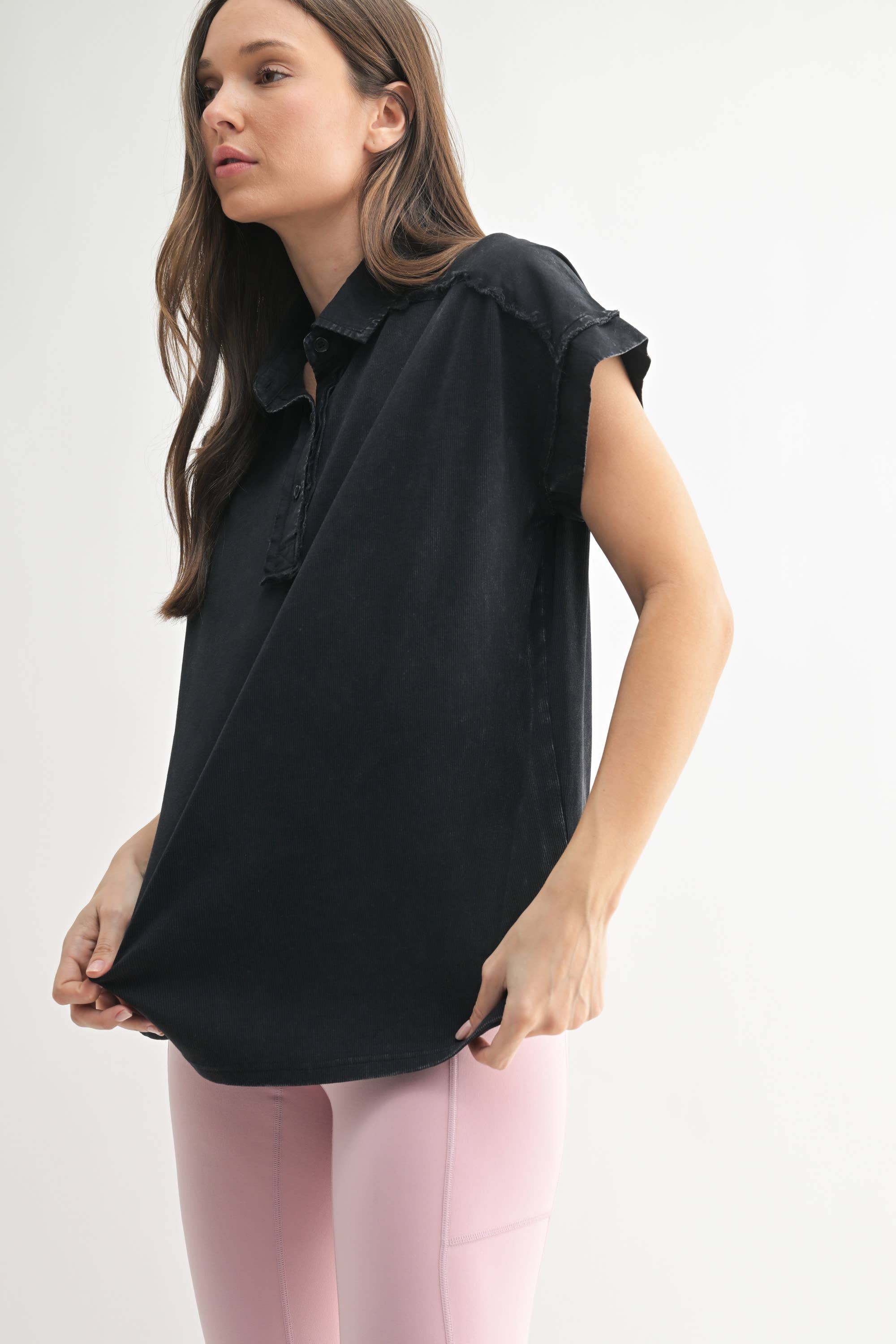 Mono B - Wholesale T-Shirt - Women's - Mineral Wash Half Button Tee9