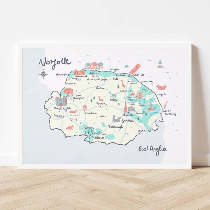 County of Norfolk Illustrated Map for wholesale by Mads Illustration