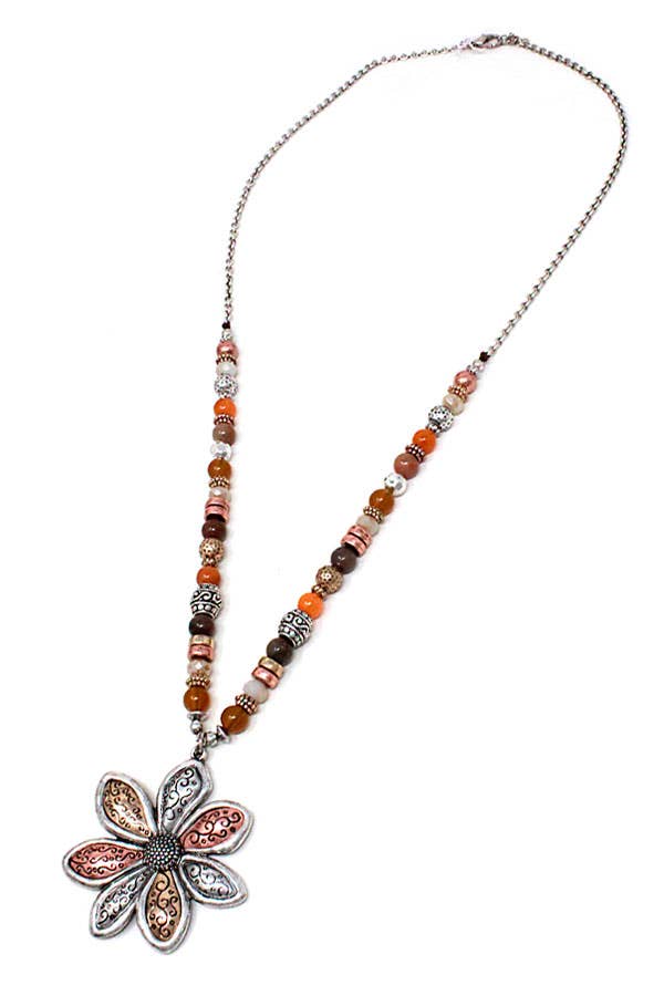 Jewelry Max - Wholesale Pendant/Charm Necklace - ( W539 ) VINTAGE FLOWER AND SEMI PRECIOUS STONE NECKLACE0