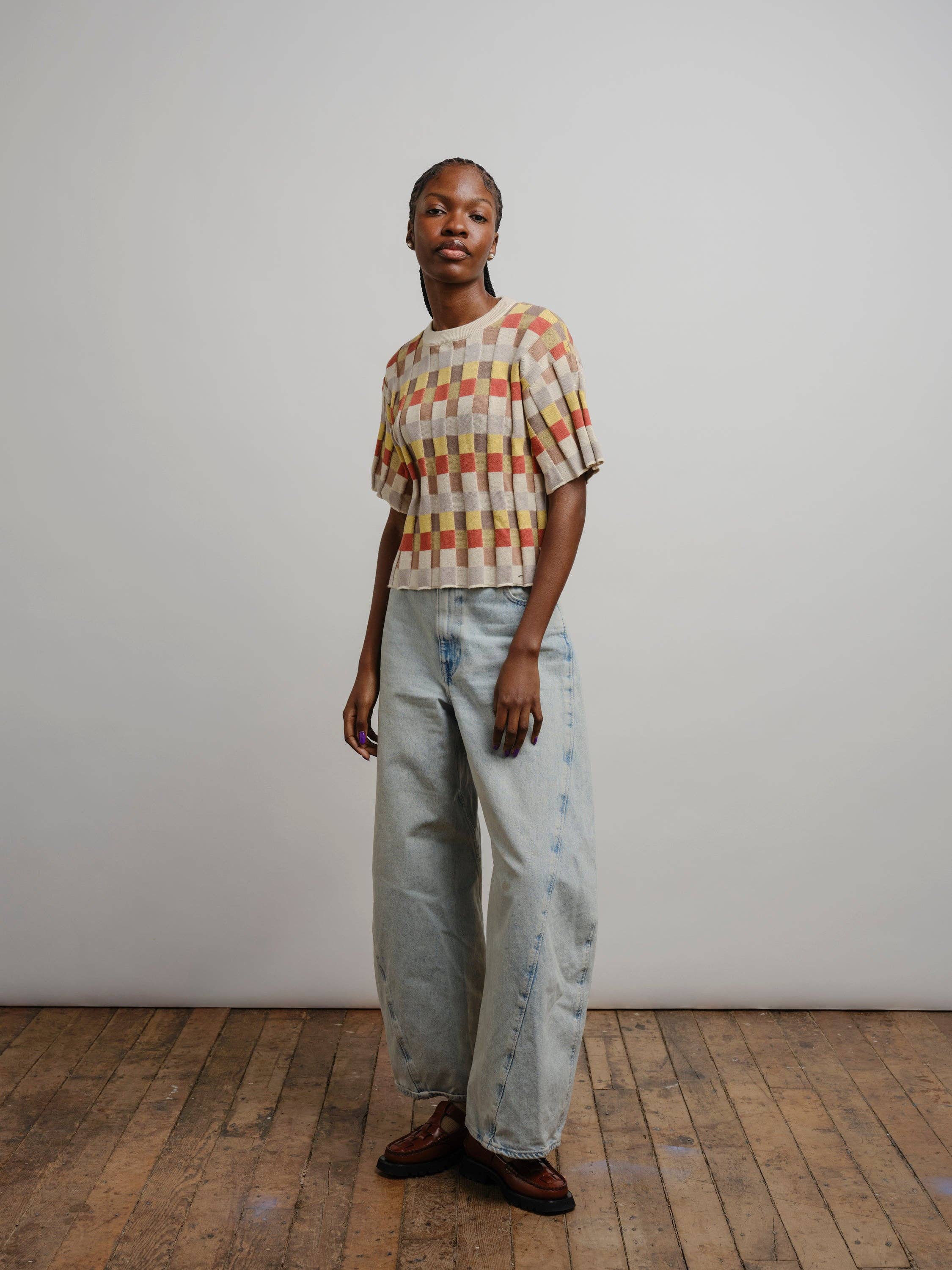 The Endery - Wholesale Knit Sweater - Women's - Anni Grid Plaited Tee - Elemental3