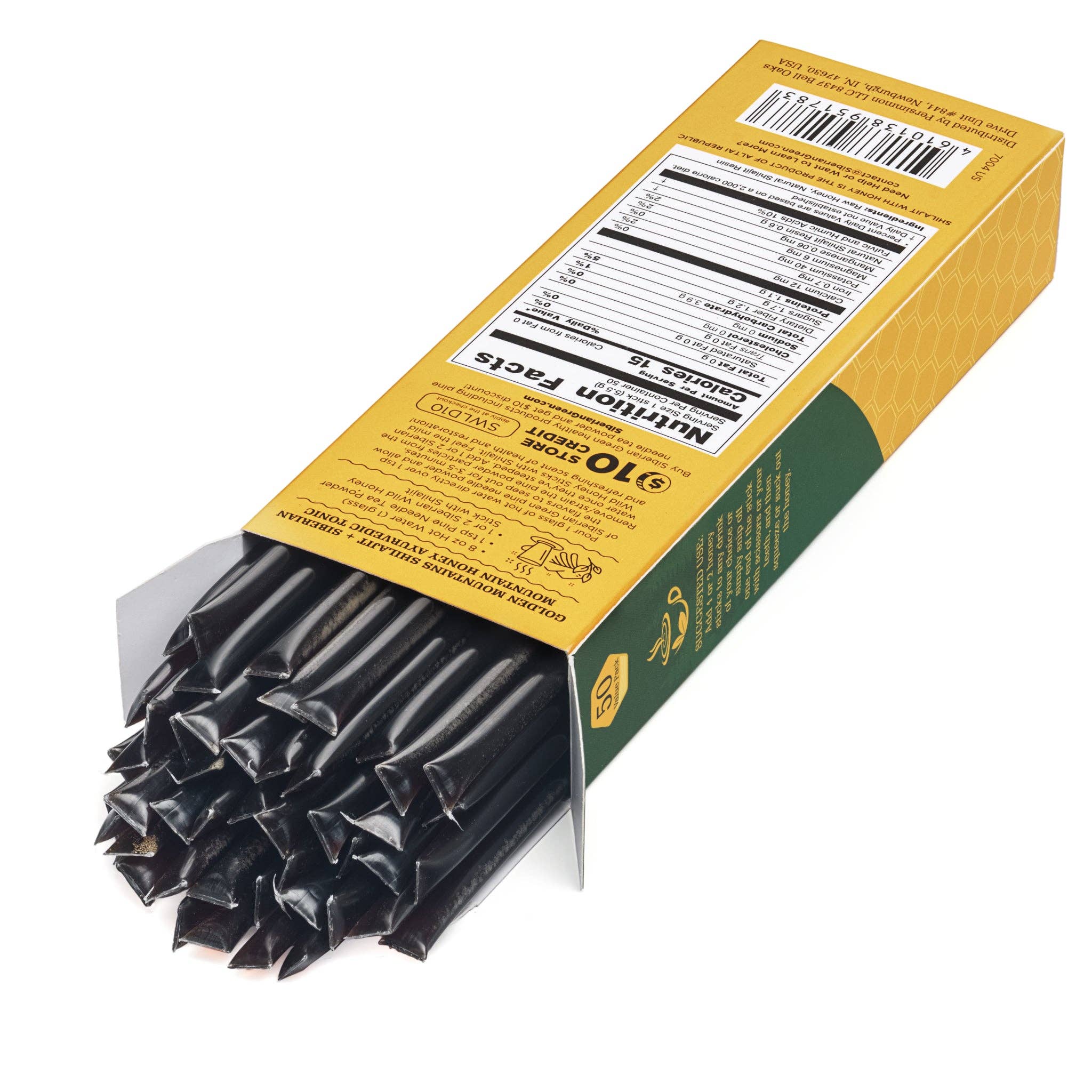 SiberianGreen – Mel por atacado – Paus de Mel de Shilajit da Taiga Selvagem Siberiana – 50 Paus com 10% de Resina de Shilajit Força Natural Siberiana3